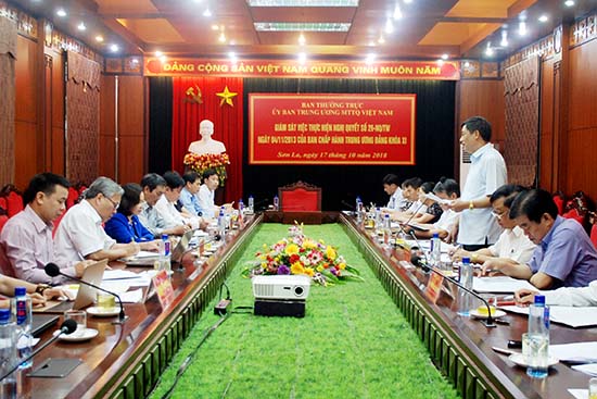 Đoàn giám sát của Ban Thường trực Ủy ban Trung ương Mặt trận Tổ quốc Việt Nam làm việc tại tỉnh Sơn La